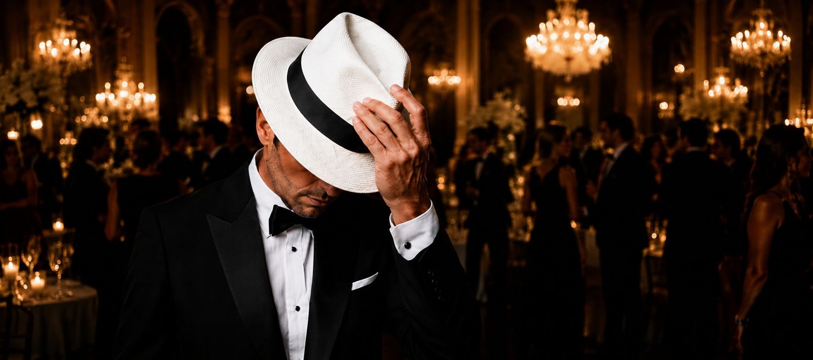 Middle age man with a white Cuenca Fedora Panama Hat