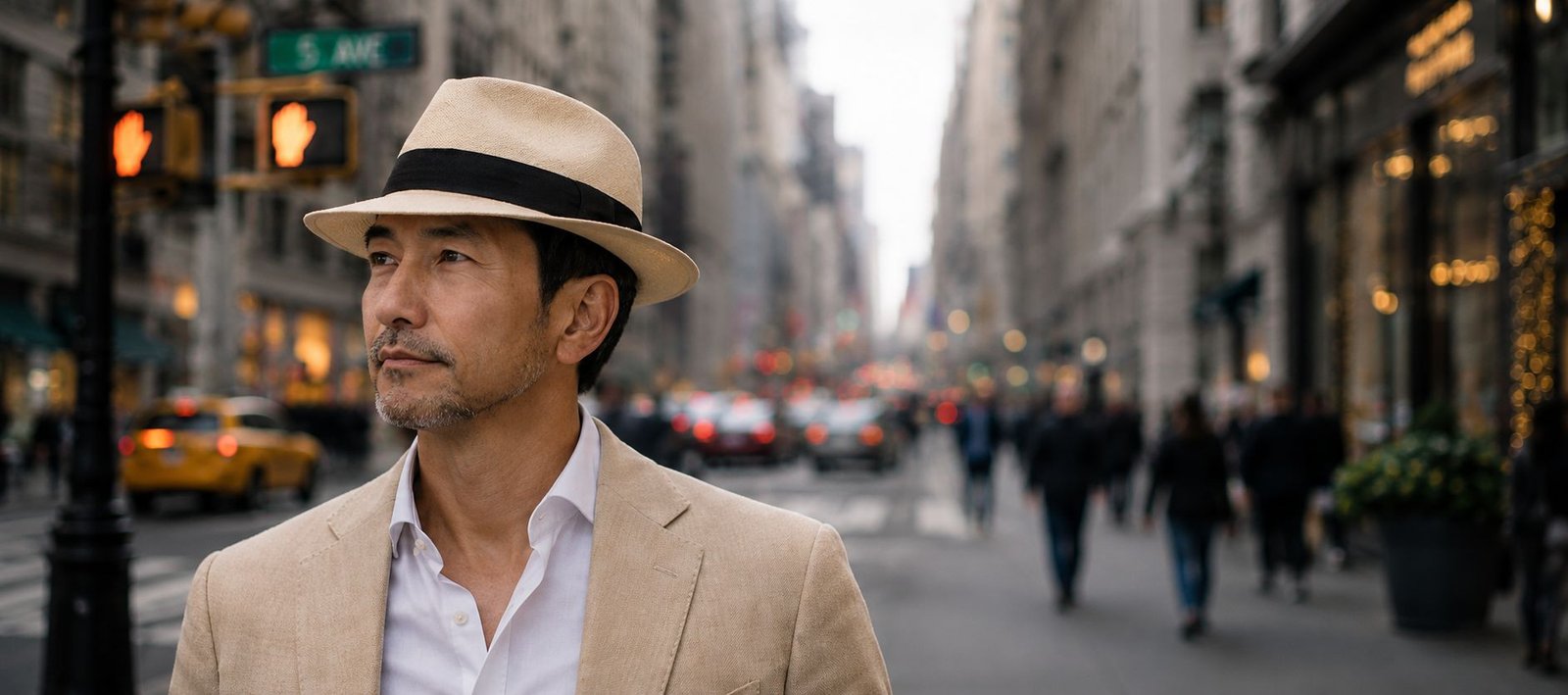 Japanese man with a white Cuenca Trilby Panama Hat